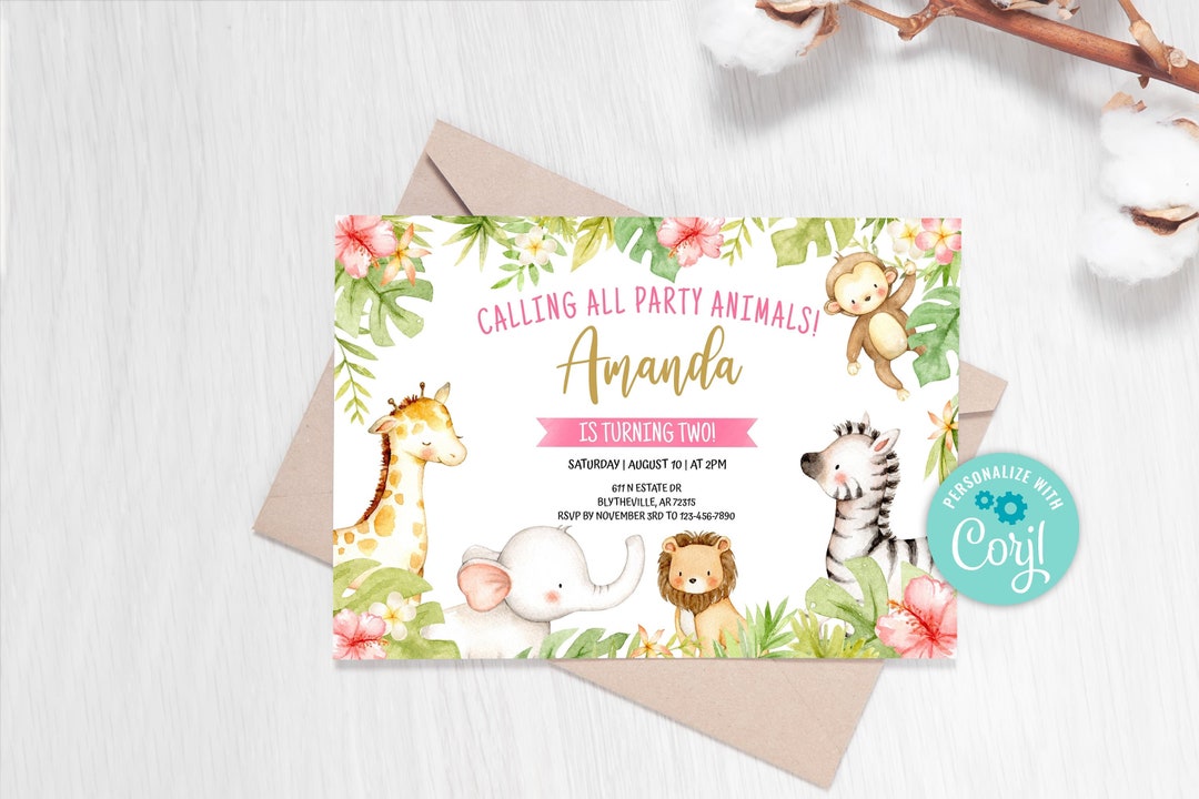 EDITABLE Safari Animal Invitations, Jungle Birthday Invitation, Wild ...