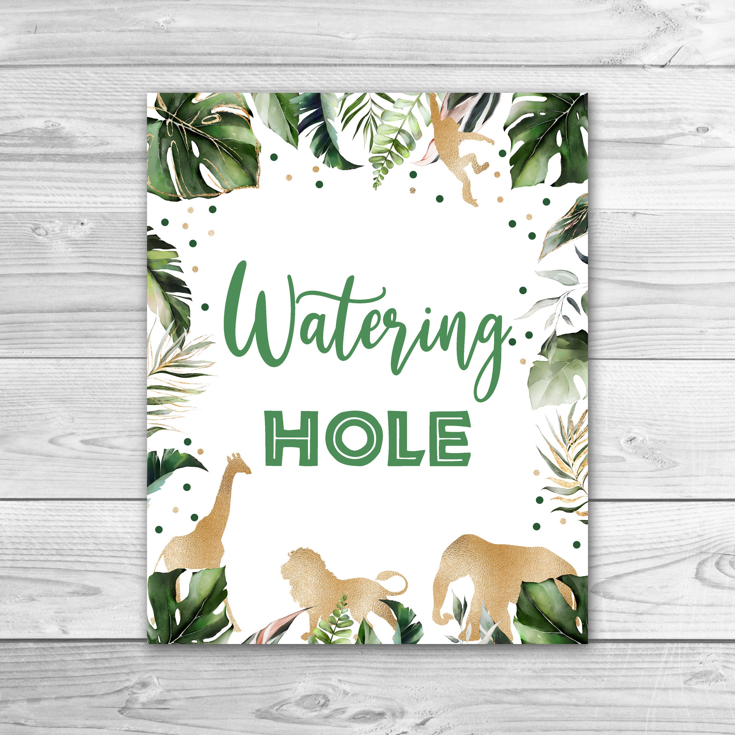Watering Hole Safari Birthday Sign Gold Animals Watering Hole | Etsy
