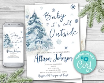 Editable Winter Baby Shower Invitation, Baby It's Cold Outside Invitation, Winter Printable Baby Shower Invite, Gender Neutral Invitation