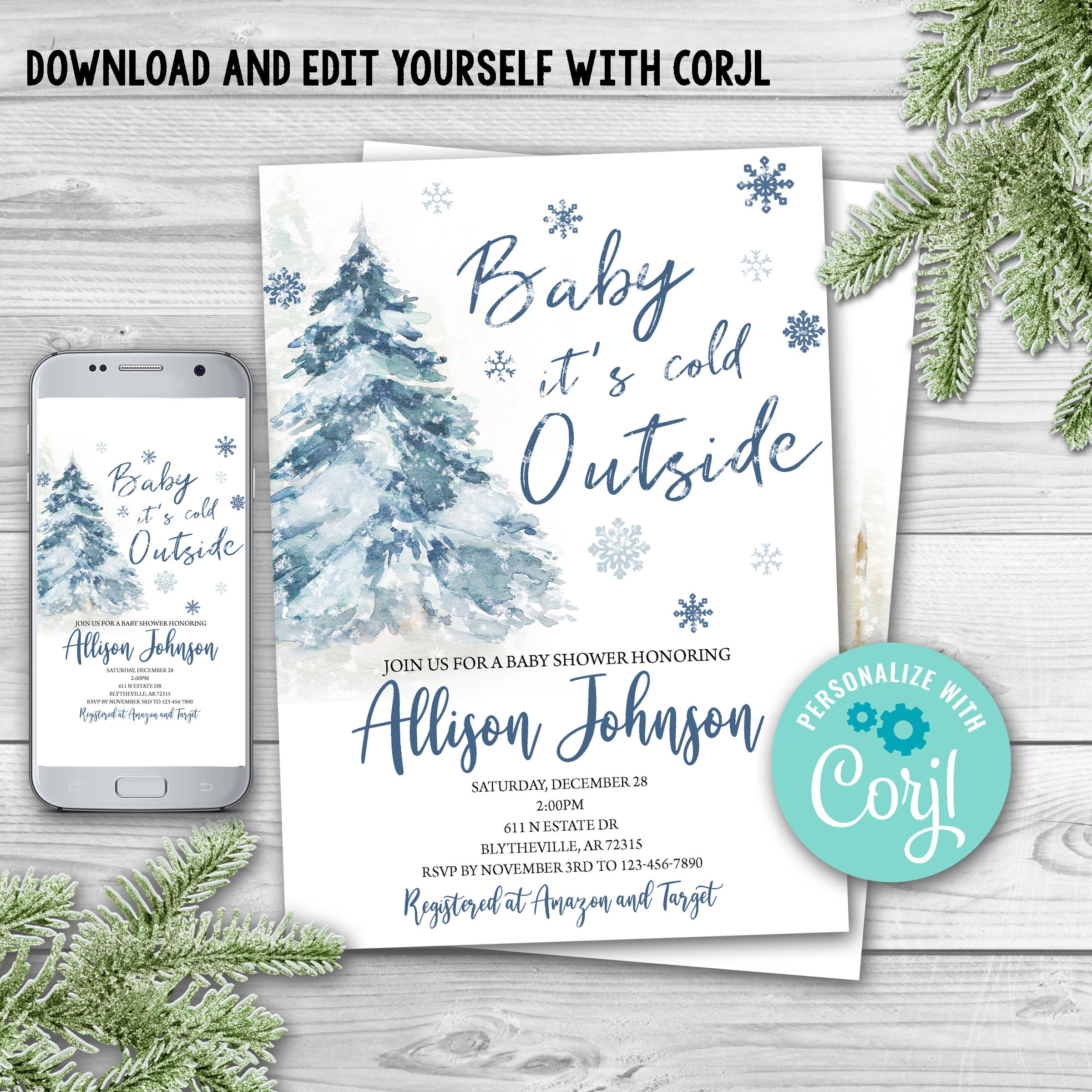 Editable Winter Baby Shower Invitation Baby It's Cold Etsy