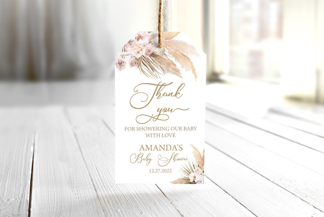 EDITABLE Pampas Grass Baby Shower Favor Tag Bohemian Thank You Tags ...