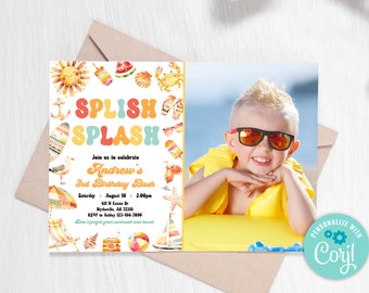 Editable Splish Splash Birthday Invitation Pool Party Birthday Invitation Splash Pad Water Slide Paddling Pool Summer Party Invitation 0229