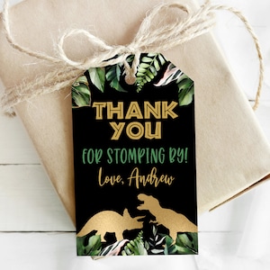 EDITABLE Dinosaur Favor Tag, Printable Dinosaur Birthday Thank You tags, Gold Dinosaur Safari custom tags, Safari Favor Tag T-Rex 0208