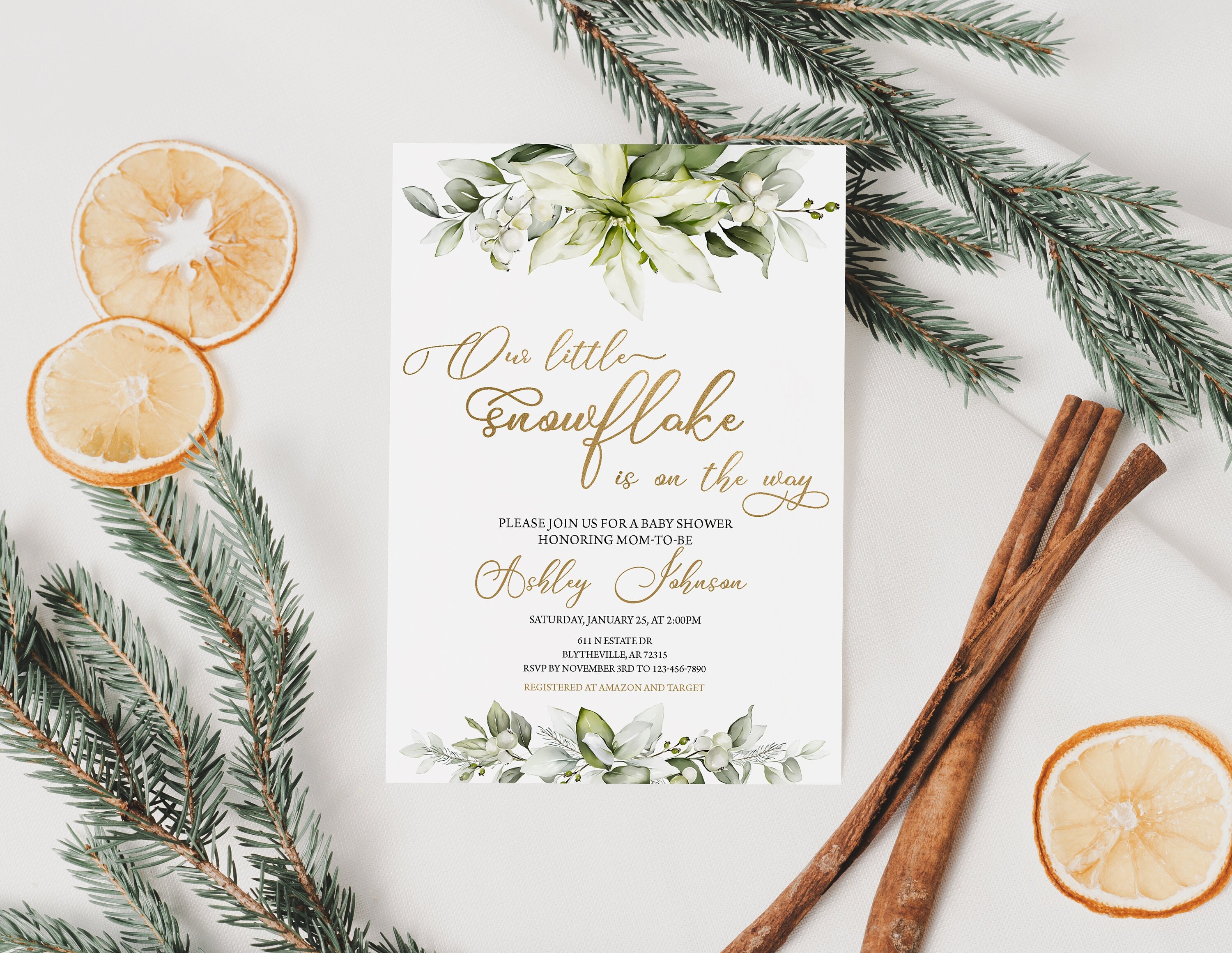 Editable Winter Wonderland Baby Shower Invitation Our Little Snowflake is on the Way Winter Baby Shower Holiday Baby Shower