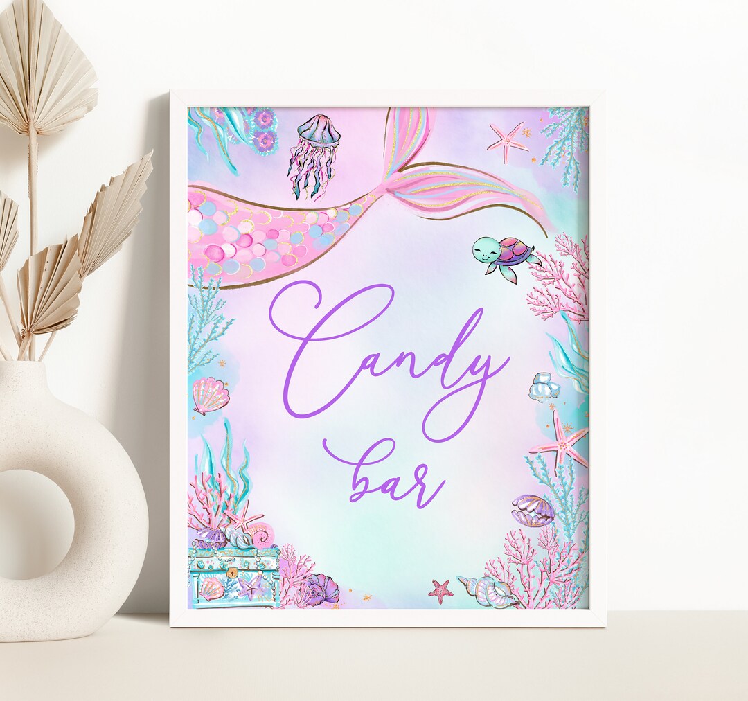Mermaid Birthday Party Candy Bar Table Sign Pink Mermaid Birthday
