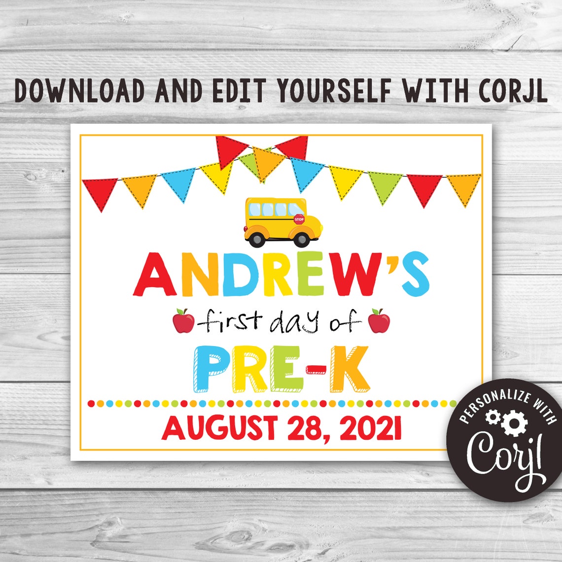Editable First Day of Pre-K Sign First Day of School Sign | Etsy