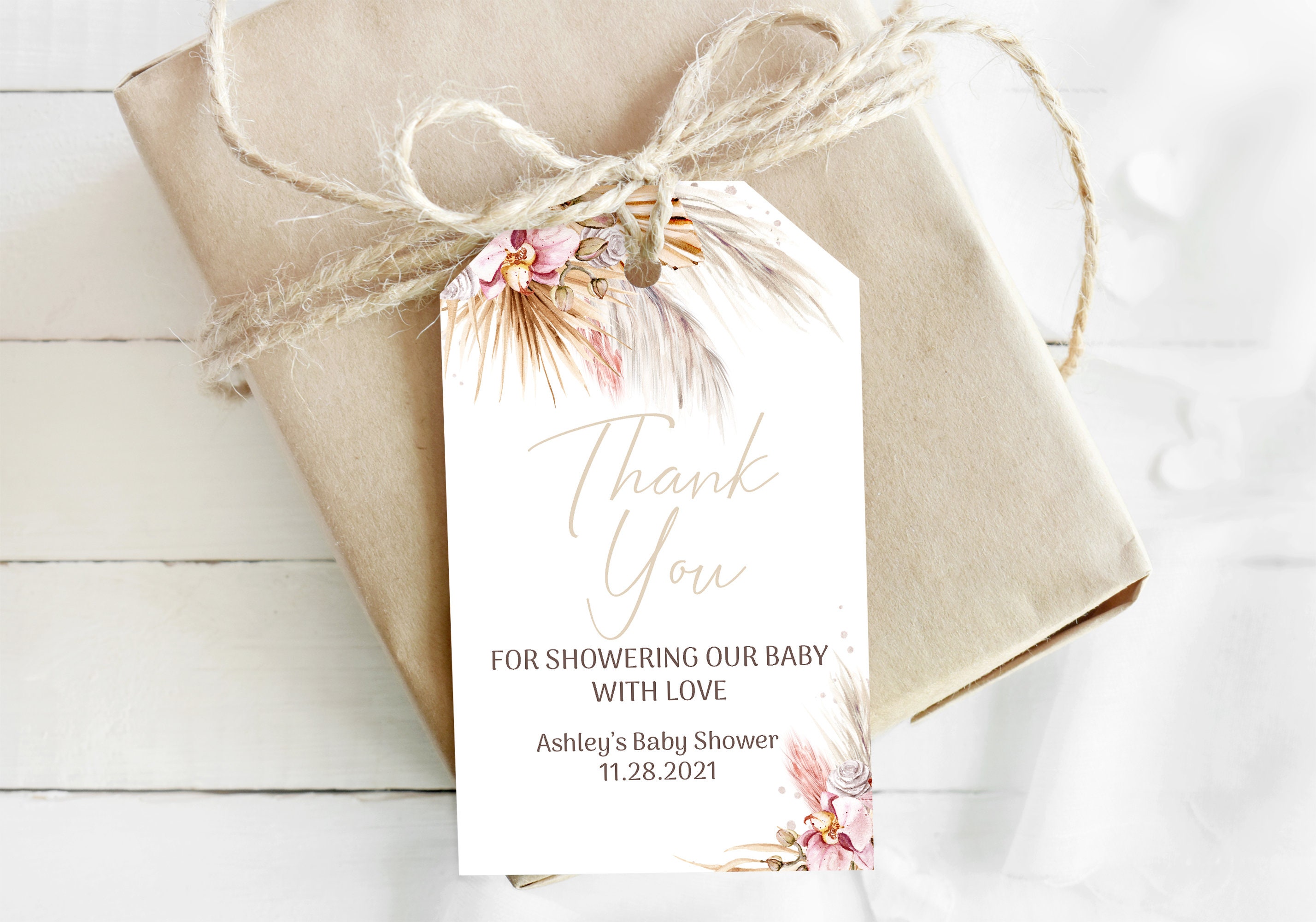 EDITABLE Pampas Grass Bohemian Favor Tag Printable Pampas Grass Baby ...