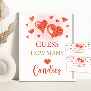 Valentine Guess How Many Candies Sign A Little Sweetheart Baby Shower Guess How Many Candies Game Red Gold Hearts Candies Game Sign 0194