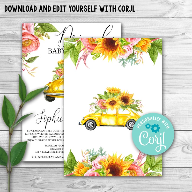 Drive by Baby Shower Invitation Sunflower Drive Through Baby Etsy