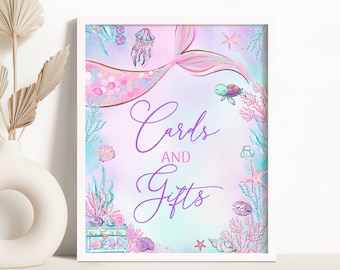 Mermaid Cards and Gifts Sign Pink Mermaid Birthday Little Mermaid Birthday Table Decor Mermaid Birthday Cards and Gifts Sign 0198