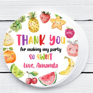 EDITÁVEL Dois-tti Frutti Aniversário Favor Tag Fruta Aniversário Obrigado Tag Tutti Frutti Frutas Tropicais Verão Aniversário Menina Festa de Frutas 0230