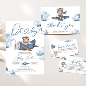 MODIFIABLE Avion Ours Baby Shower Package Ours dans un avion Nous pouvons Bearly Wait Invitation Set Boy Bear Baby Shower Invitation Pack 0209