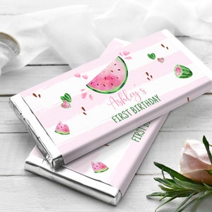 EDITABLE Watermelon Chocolate Bar Wrapper Pink Watermelon Birthday Candy Bar Wrapper Watermelon Candy Bar Wrapper One in a Melon Party 0118