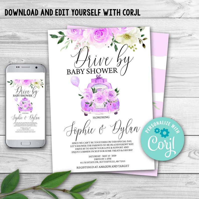 Drive by Baby Shower Invitation Floral Drive Through Baby Etsy