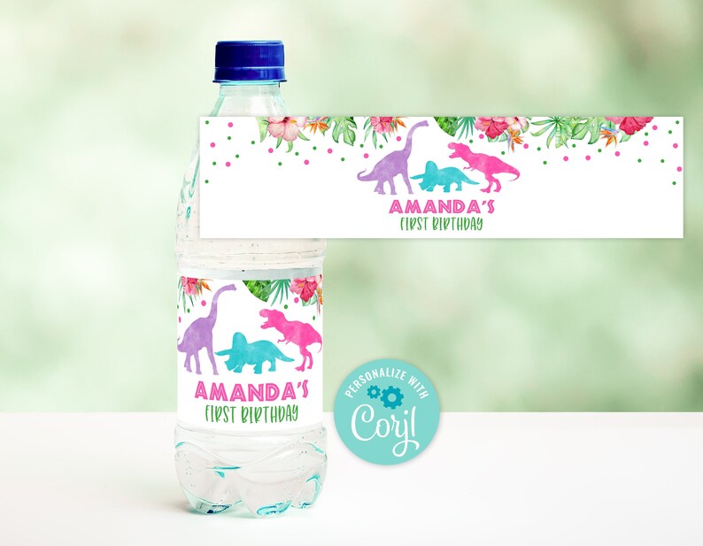 editable dinosaur bottle label t rex dinosaur water labels etsy