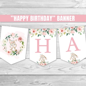 Bunny Happy Birthday Banner Girl Bunny Birthday Banner Pink Bunny Garland Pink Bunny Party Decorations Girl Bunny Birthday Decorations 0146