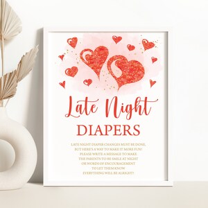 Valentine Late Night Diapers Baby Shower Sign A Little Sweetheart Baby Shower Late Night Diapers Sign Red Gold Hearts Baby Shower Sign 0194