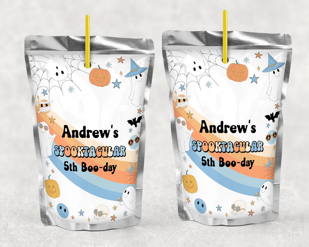 EDITABLE Retro Halloween Juice Label Groovy Halloween Juice Pouch ...