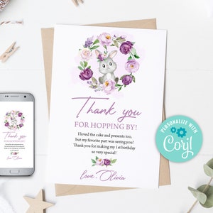 Editable Bunny Thank You Card Some Bunny Thank You Note Spring Floral ...