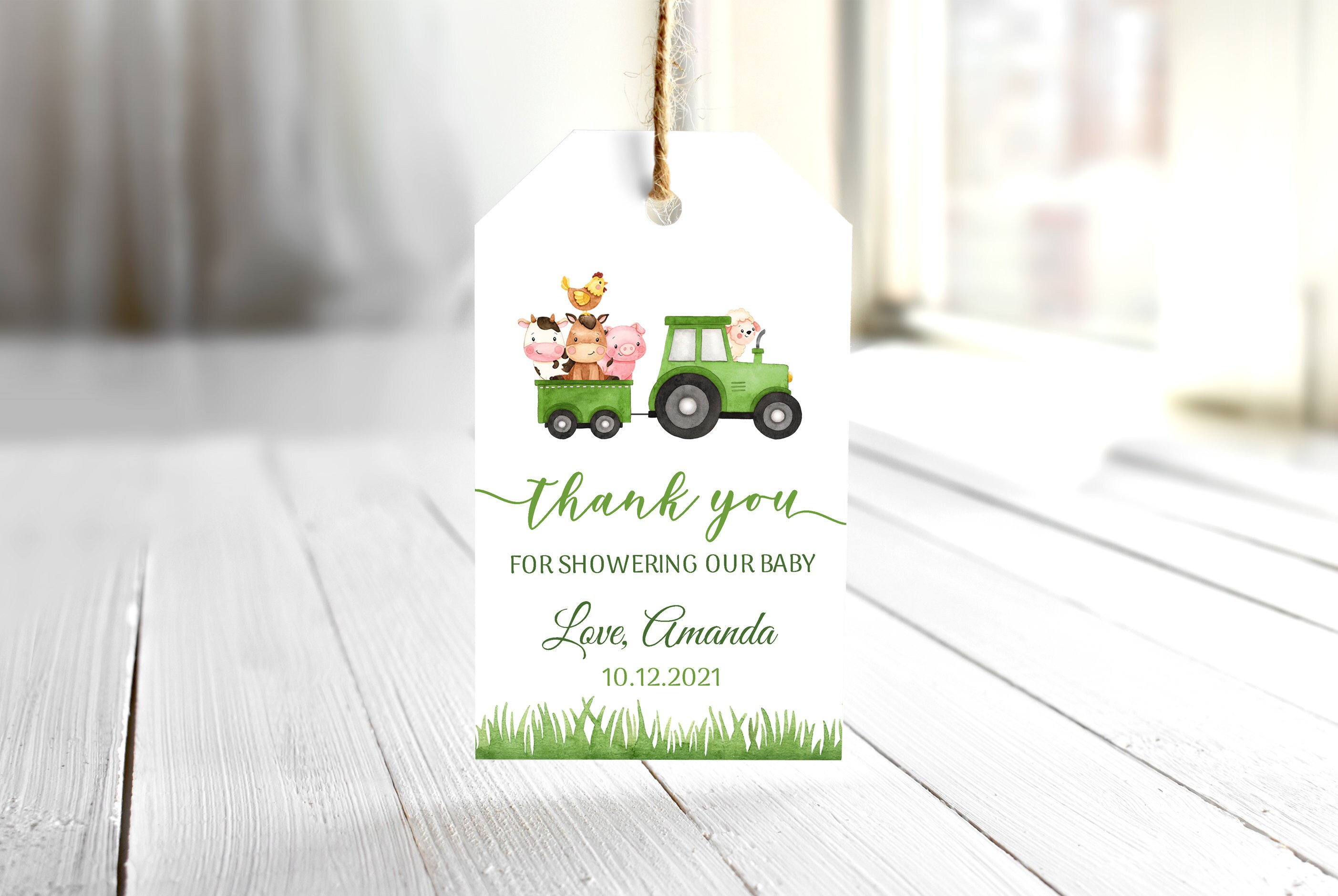 EDITABLE Farm Baby Shower Favor Tag Green Farm Tractor Baby Shower Gift ...