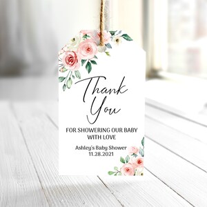 EDITABLE Blush Pink Floral Favor Tag Printable Pink Floral Baby Shower Thank You Tags Floral Tags Pink Floral Favor Tag 0127