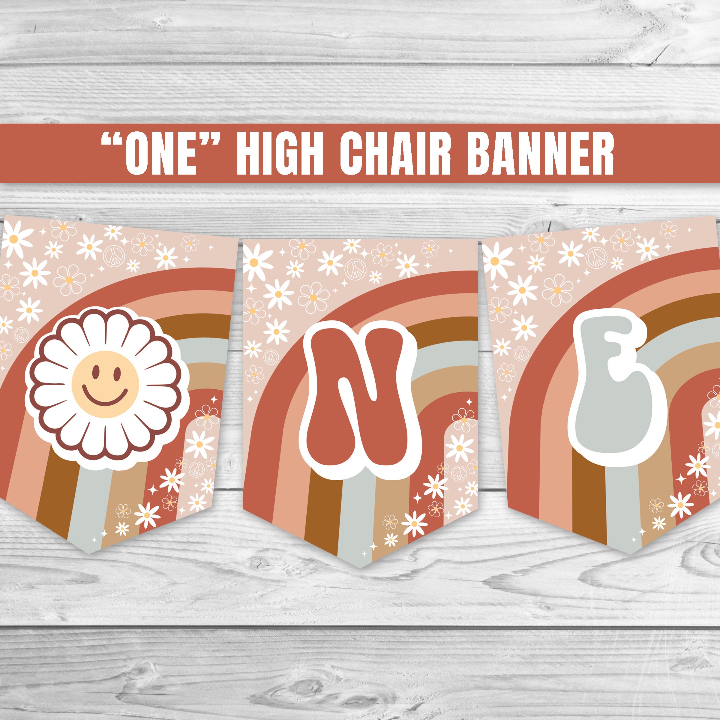 UOREND Groovy Daisy High Chair Banner – Hippie Boho First Birthday Decor | Tear-Resistant Vinyl Banner For Girls' Party - View #7