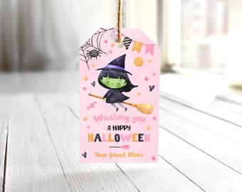 EDITABLE Halloween Treat Tags, Halloween Witch Favor Tags, Witching You A Happy Halloween Gift Tag, Halloween Favor Tag 0154