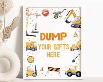 Dump Gifts Here Construction Birthday Party Sign Dump Truck Digger Birthday Party Decor Excavator Dumper Construction Site Decor 0221