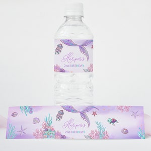 EDITABLE Sirena Bajo el Mar Etiqueta de Botella de Cumpleaños Sirena Cumpleaños Etiqueta de Agua Sirenita Etiqueta de Botella Sirena Fiesta Decoración 0202