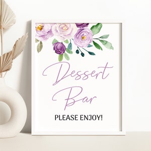 Lilac Floral Dessert Bar Sign Purple Floral Baby Shower Dessert Bar Sign Printable Lavender Floral Baby Shower Table Sign 0128