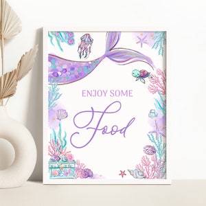 Mermaid Birthday Food Table Sign Purple Mermaid Birthday Decoration Little Mermaid Food Sign Mermaid Birthday Party Sign 0203