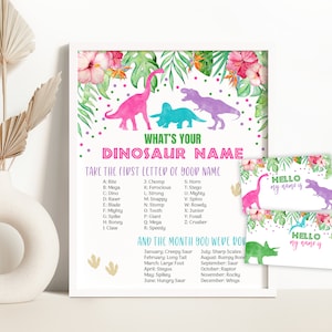 What Is Your Dinosaur Name Game Dinosaur Party Sign Dinosaur Name Game Dinosaur Birthday T-Rex Birthday Party Name Game 0207