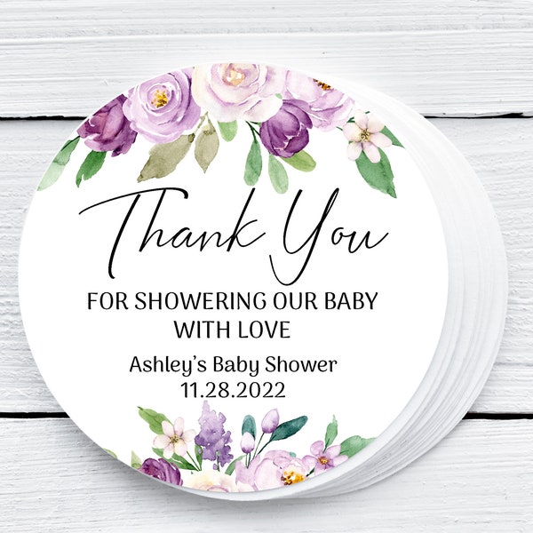 EDITABLE Purple Floral Favor Tag Printable Lilac Floral Baby Shower Thank You Tags Lavender Floral Tags Violet Floral Favor Tag 0128