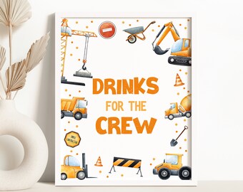 Drinks For The Crew Construction Birthday Party Sign Dump Truck Digger Birthday Party Decor Excavator Dumper Construction Site Decor 0221