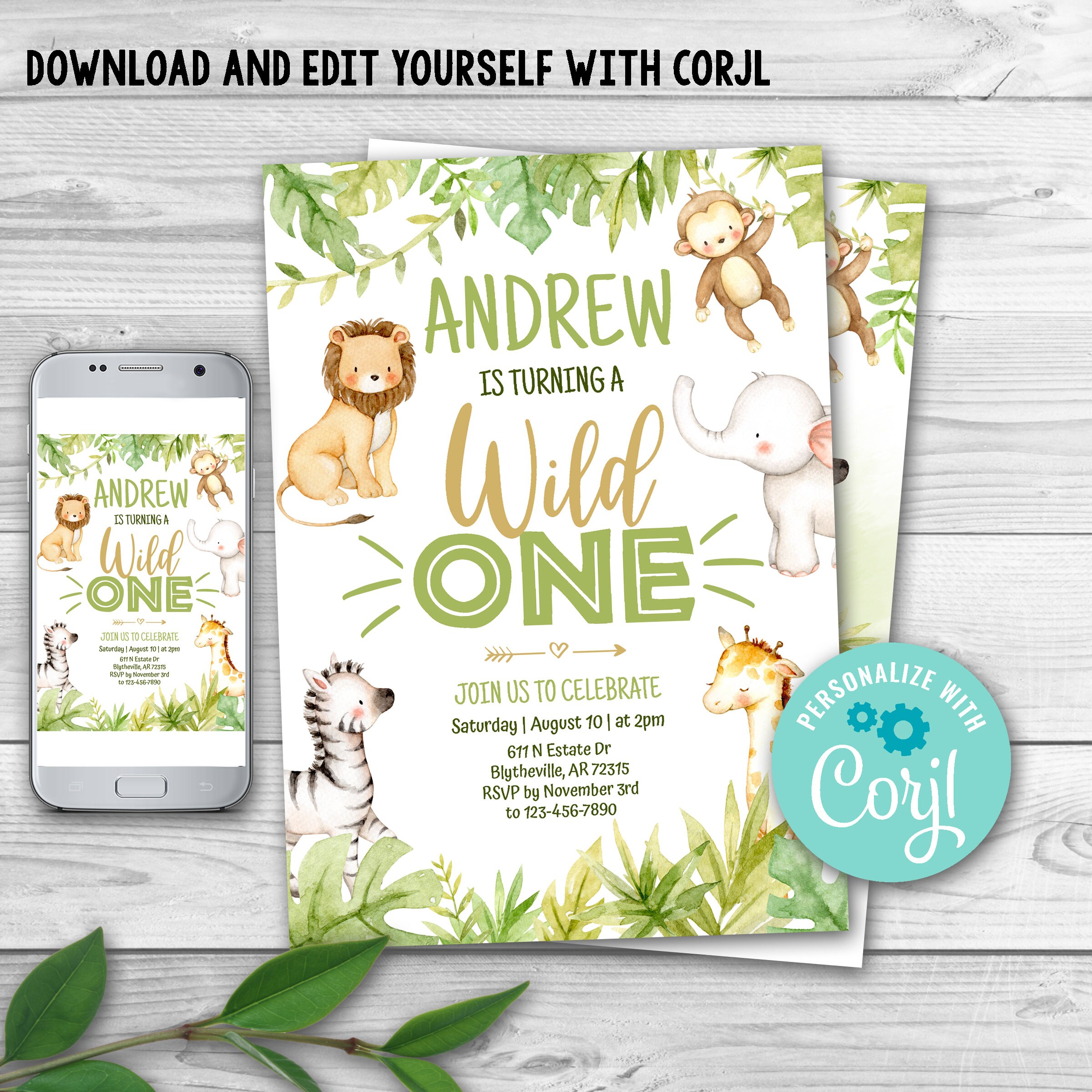 EDITABLE Wild One Birthday Invitation Safari Party | Etsy