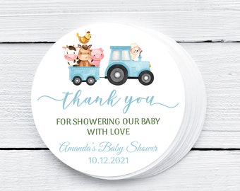 EDITABLE Farm Baby Shower Favor Tag Printable Farm Animals Baby Shower Gift Tags Boy Barnyard Custom Tags Blue Farm Animals Favor Tag 0226