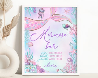 Mermaid Mermosa Bar Sign Pink Mermaid Birthday Party Mimosa Bar Sign Under The Sea Birthday Sign 0198