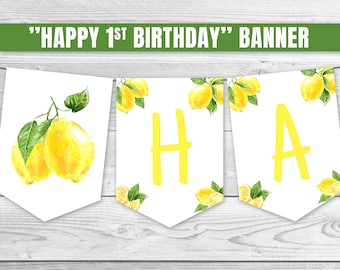 Lemon 1st Birthday Banner, Citrus Garland (Digital Download)