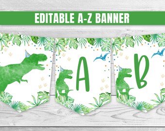Editable T-Rex Birthday Banner, Dinosaur Party Decor (Digital Download)