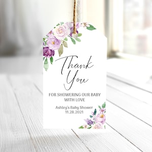 EDITABLE Purple Floral Favor Tag Printable Lilac Floral Baby Shower Thank You Tags Lavender Floral Tags Violet Floral Favor Tag 0128
