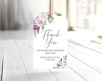 EDITABLE Purple Floral Favor Tag Printable Lilac Floral Baby Shower Thank You Tags Lavender Floral Tags Violet Floral Favor Tag 0128