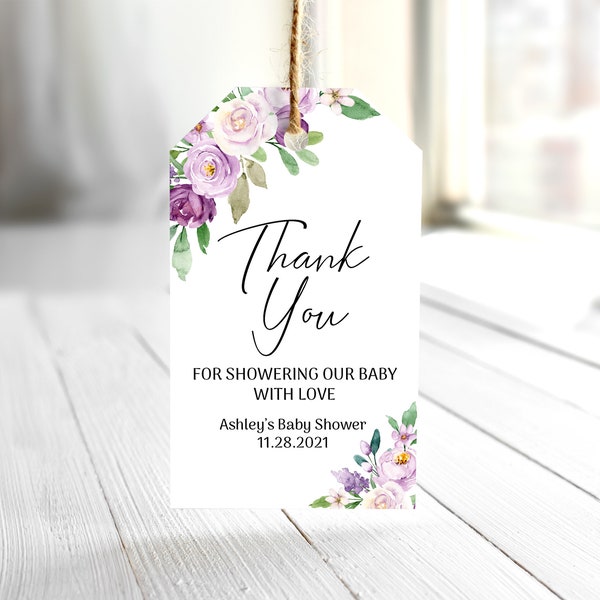 EDITABLE Purple Floral Favor Tag Printable Lilac Floral Baby Shower Thank You Tags Lavender Floral Tags Violet Floral Favor Tag 0128