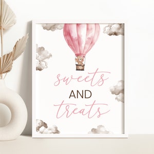 Bear Hot Air Balloon Sweets and Treats Sign Girl Bear We Can Bearly Wait Baby Shower Sweets and Treats Sign Pink Bear Baby Shower Decor 0223