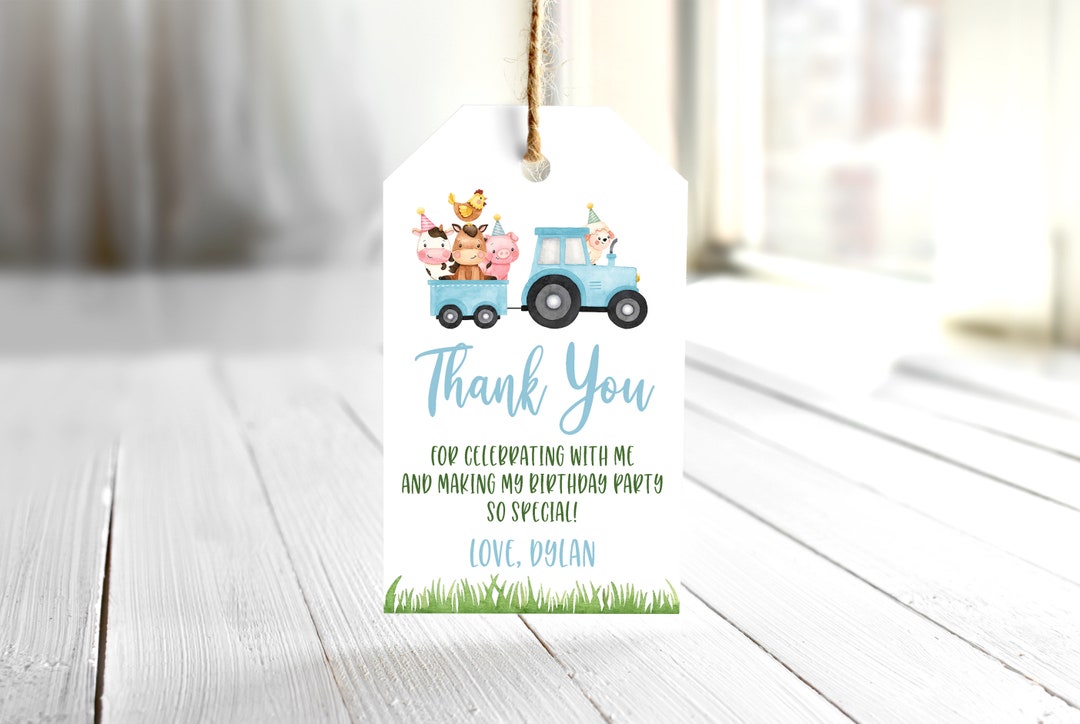 EDITABLE Farm Animals Favor Tag Printable Blue Farm Thank You Tags Farm ...