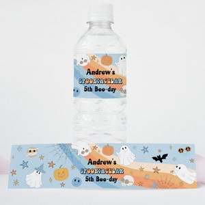 EDITABLE Spooky Halloween Ghost Birthday Bottle Label Retro Groovy Ghost Birthday Water Label Hippie Halloween Bottle Label 0177