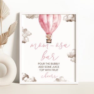 Bear Hot Air Balloon Momosa Bar Sign Girl Bear We Can Bearly Wait Baby Shower Mimosa Bar Sign Pink Bear Mom-osa Bar Sign 0223