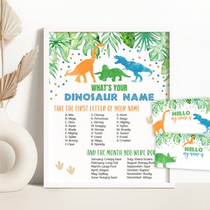 Qual é o seu nome de dinossauro Jogo Dinosaur Party Sign Dinosaur Name Game Dinosaur Birthday T-Rex Birthday Party Name Game 0109