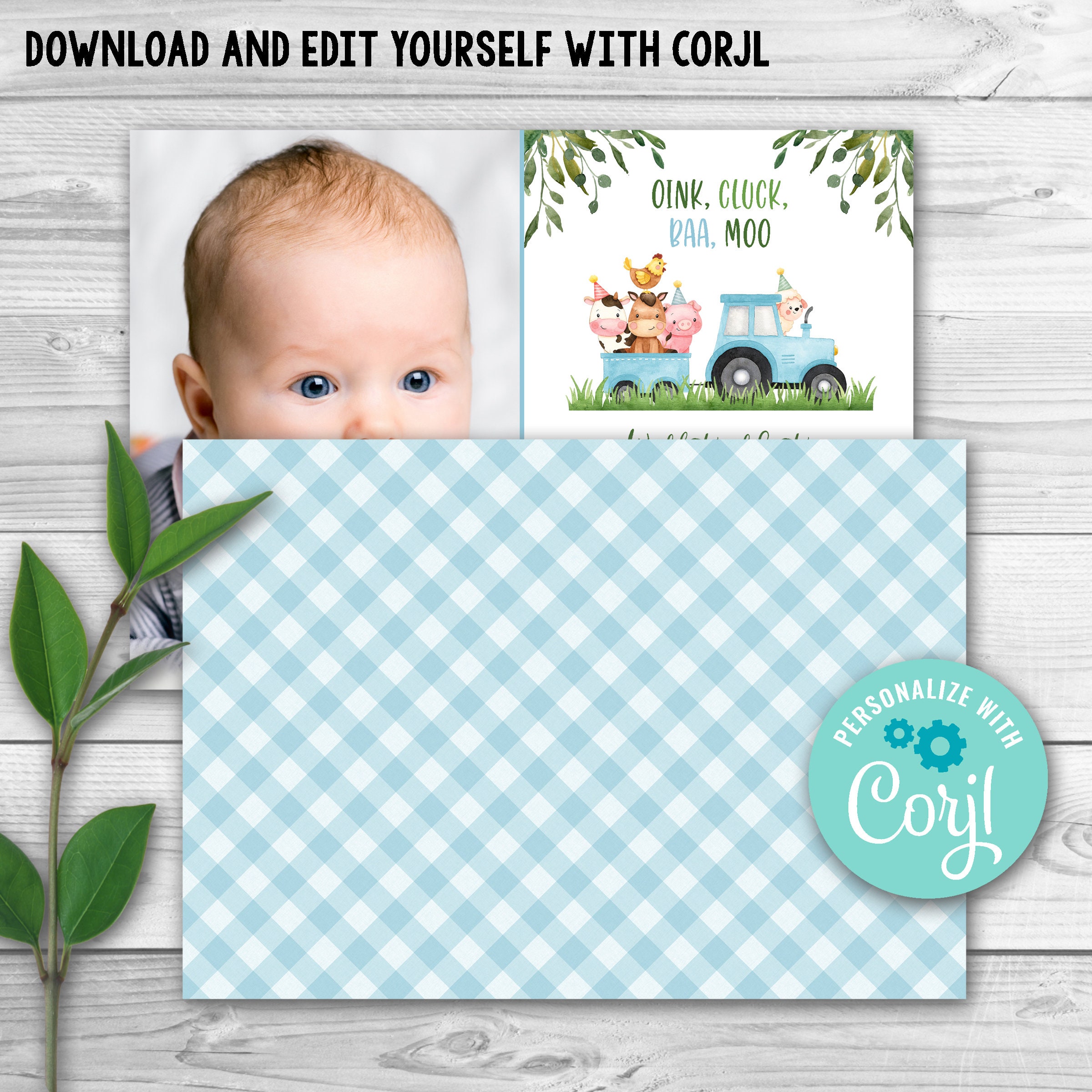 Editable Farm Birthday Invitation Blue Farm Animals Birthday Invitation ...