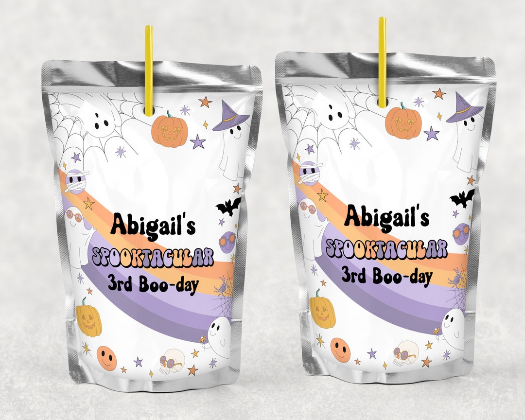 EDITABLE Retro Halloween Juice Label Groovy Halloween Juice Pouch ...