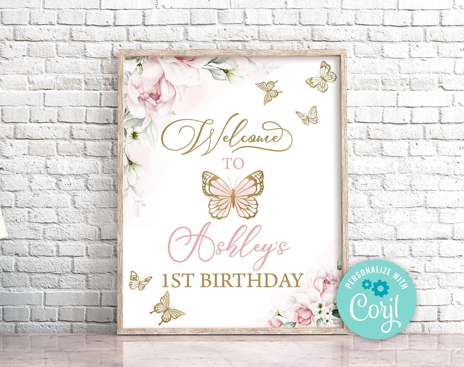 Editable Butterfly Birthday Welcome Sign Pink Floral Butterfly - Etsy